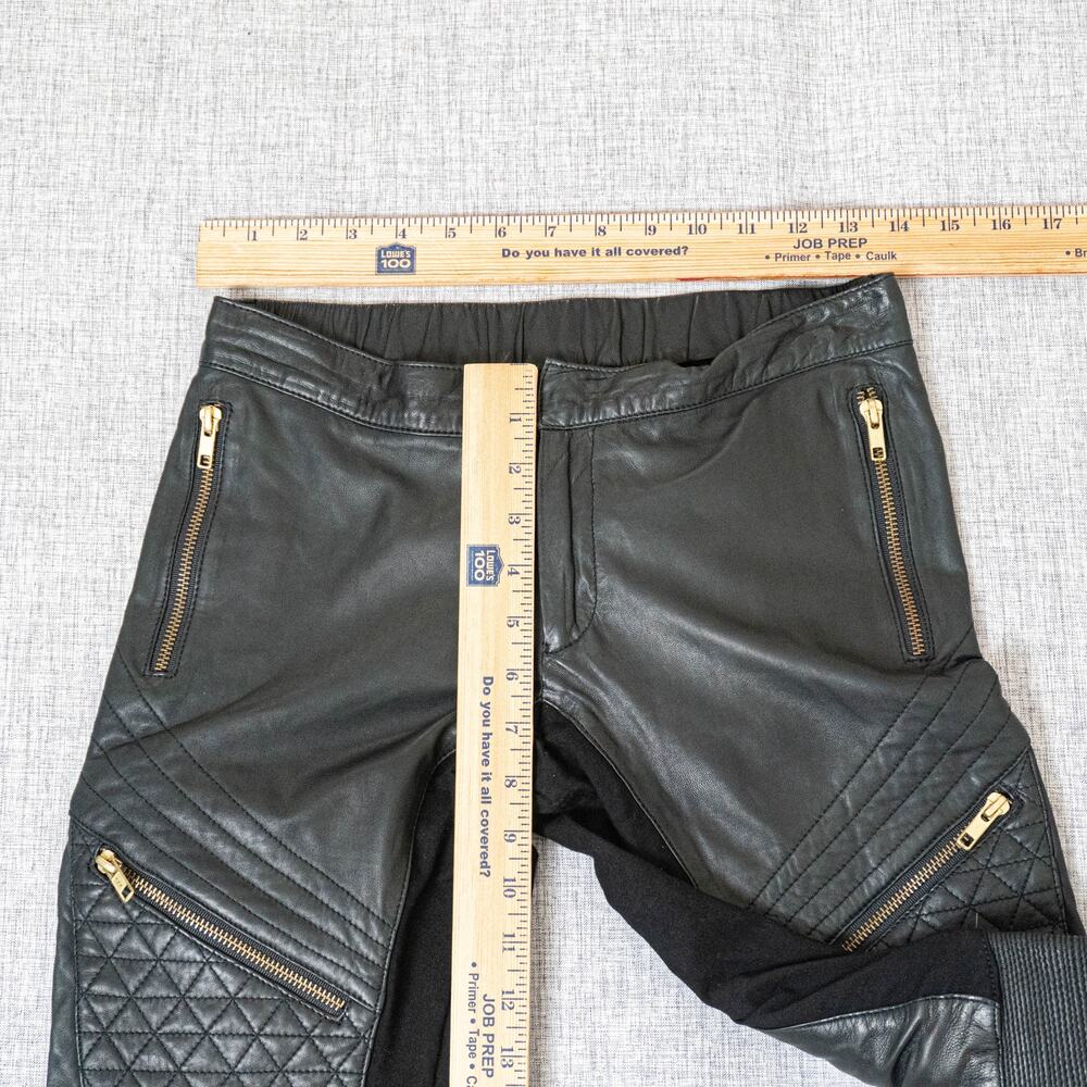 Skingraft Black Leather Moto Pants Quilted Knee Zip Skinny Biker size Small - Picture 6 of 15